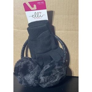Elli by Capelli Girls Black with Silver Specks Halo Earmuff & Black Glove Set